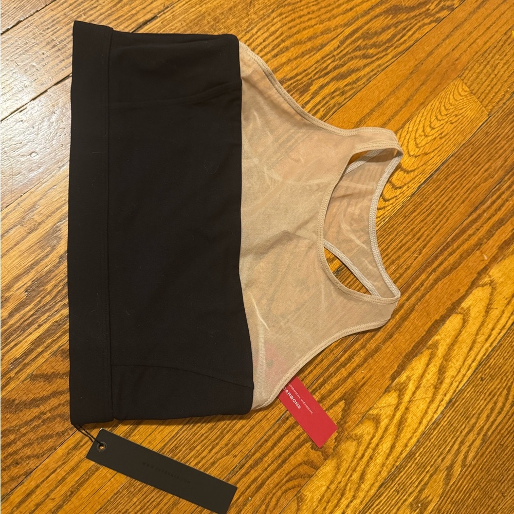 Carbon38 Black and Tan Fitted Crop Tank Top